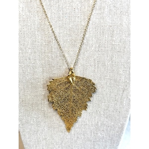 Gold Plated Real Leaf Pendant Necklace With Chain