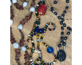 Mixed Beaded Necklace Set With Multicolor Glass Wood & Stone Beads Rosary