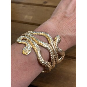 Gold Snake Cuff Bracelet Adjustable Size Textured Design