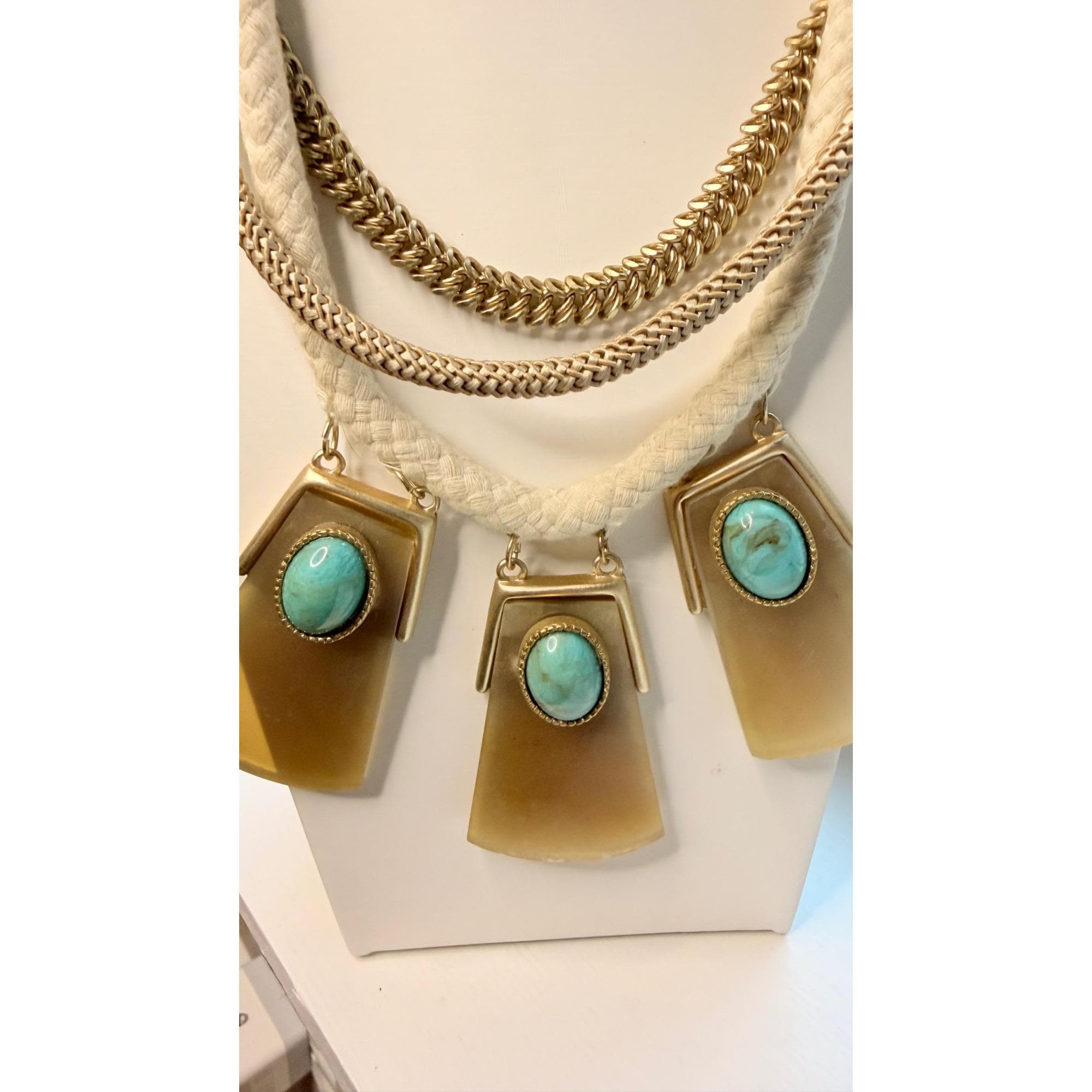 Chico⭐︎ Chicos Statement Necklace With Braided Rope Gold Chains & Faux