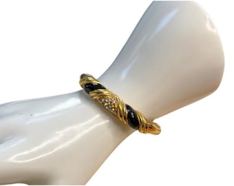 Black Enamel Gold Brass Jewelry Set, Stackable Bracelet and  display picture 2