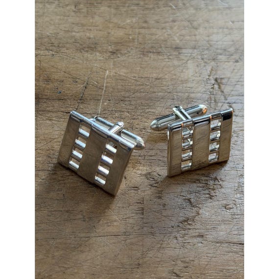 Silver-Toned Rectangular Cufflinks With Textured … - image 8
