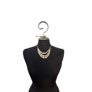 Three-Tier Faux Pearl Necklace With Rhinestone Accents & Adjustable Silver Chain