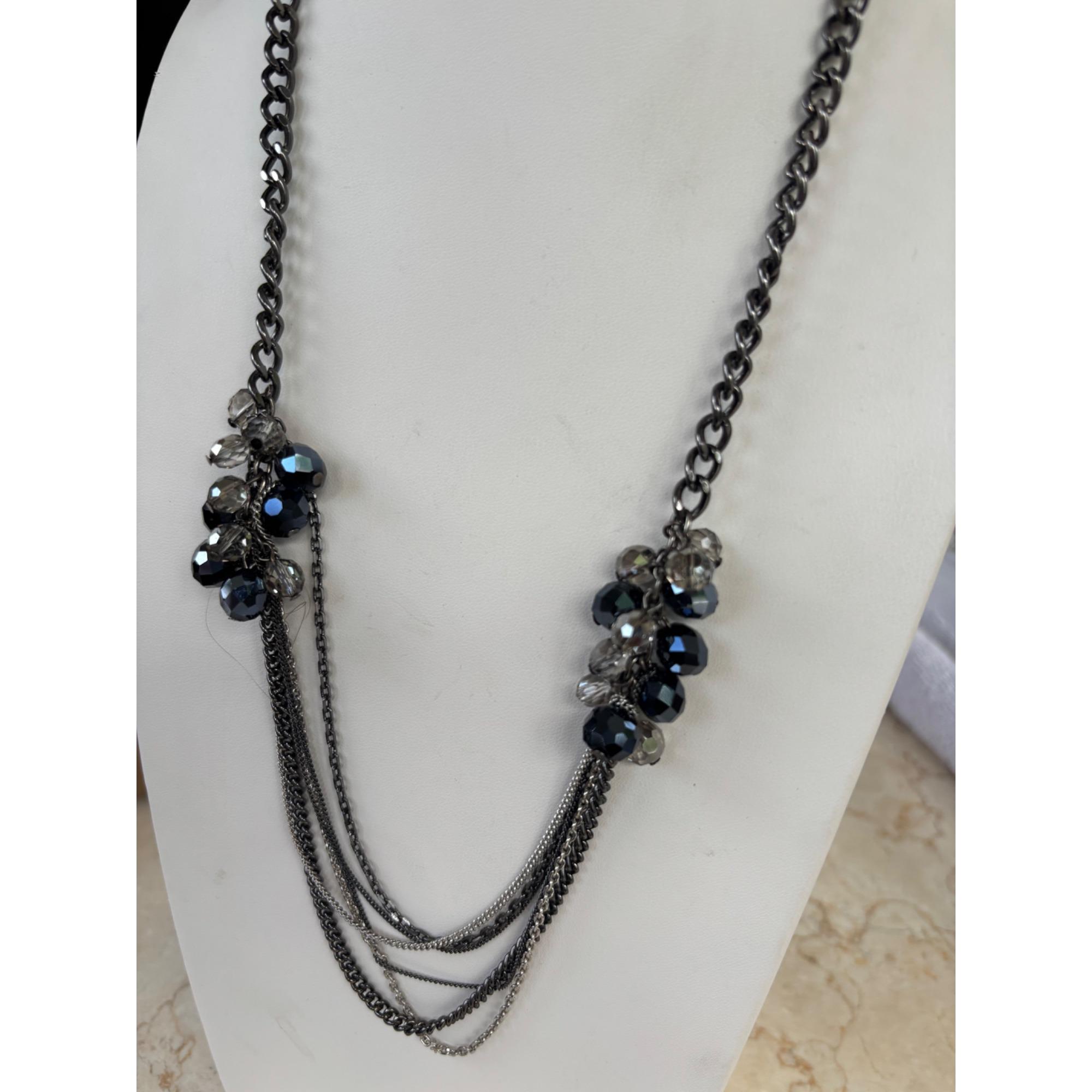 Kenneth Cole Layered Gunmetal Chain Necklace With Black Clear
