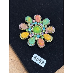 Vintage Multicolor Strass Emaille Brosche Pin aus goldfarbenem Metall