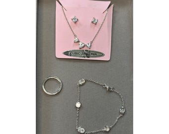 Cubic Zirconia Jewelry Set: Necklace, Earrings, Bracelet & Ring