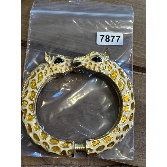 Giraffe Design Enamel Hinged Bangle Bracelet With… - image 4