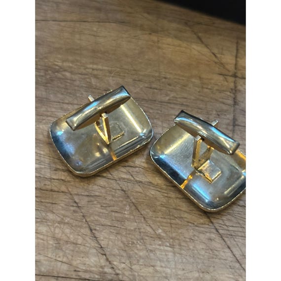 Rectangular Silver Floral Engraved Cufflinks In G… - image 4