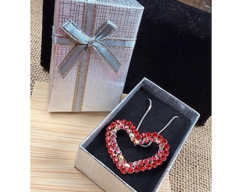 Rode strass hart hanger ketting met zilveren ketting en geschenkdoos