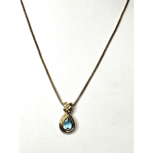 Avon Gold-Tone Necklace With Teardrop Blue Crystal Pendant