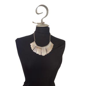 Silver Fringe Statement Necklace With Adjustable Chain & Lobster Clasp Closure