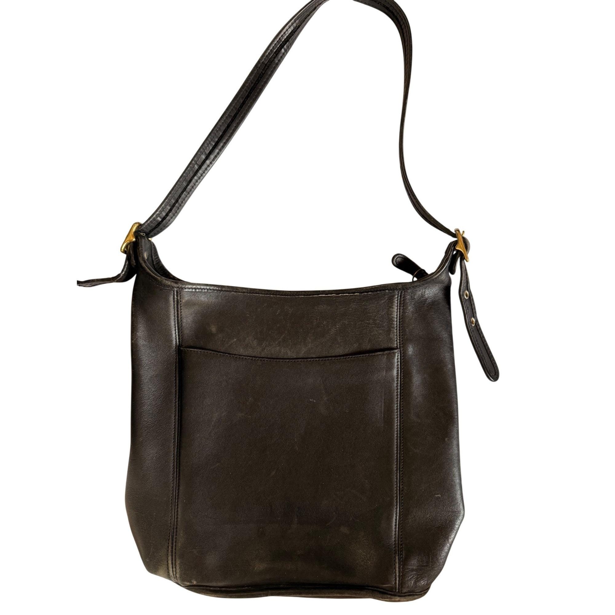 Vintage Coach Black Leather Shoulder Bag Purse With Adjustable