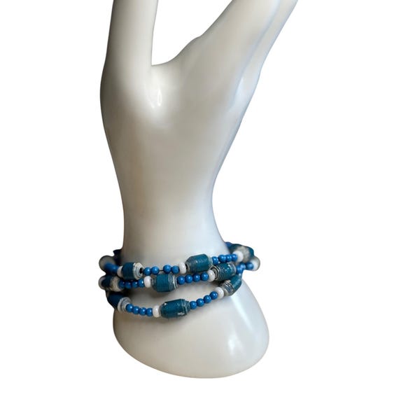 Bracciale con perline blu di cristallo bianco naturale per