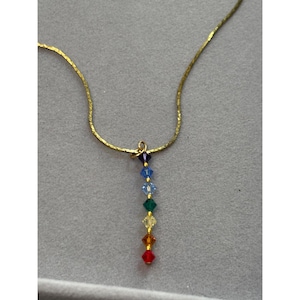 Rainbow Crystal Pendant Necklace On Gold-Tone Chain