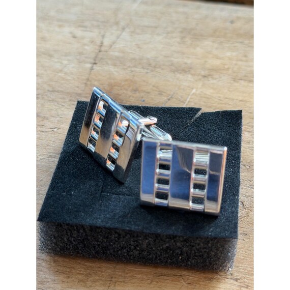 Silver-Toned Rectangular Cufflinks With Textured … - image 6