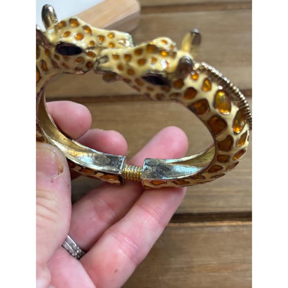 Giraffe Design Enamel Hinged Bangle Bracelet With… - image 8