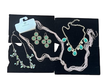 VERSONA Turquoise  Gold Statement Necklaces And Earring Sets With Filigree Details Style #6552