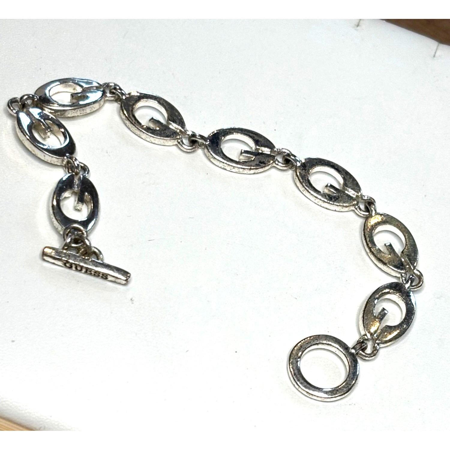 SILVER925 GUESS PLATE BRACELET/ブレスレット Guess Silver-tone Chain Link Bracelet With Logo Toggle Clasp 8