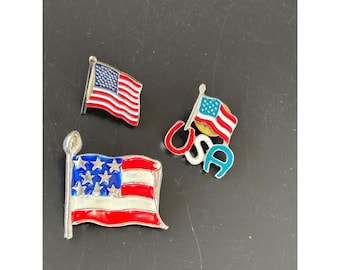 USA Flag Enamel Lapel Pins, Patriotic Gold-Tone Set of 3