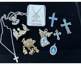 Assorted Religious Pendants  Necklaces With Crosses Angels & Cubic Zirconia