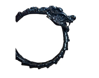 Vintage Black Dragon Bangle Bracelet, Mythical Statement Jewelry