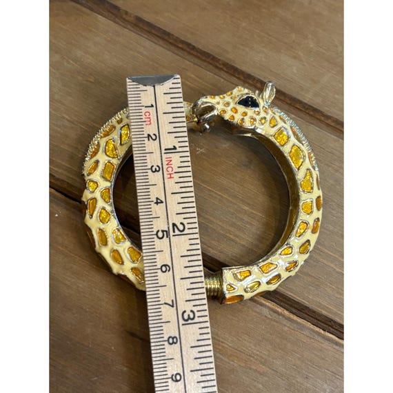 Giraffe Design Enamel Hinged Bangle Bracelet With… - image 6