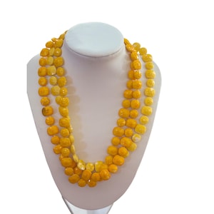 Vintage egg yolk colored Multi-Strand Yellow Beaded Necklace With Gold-Tone Clasp