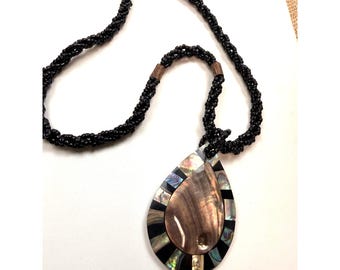 Abalone shell pendant necklace with teardrop shape