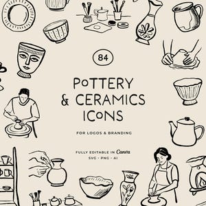 Ceramics Line Art Illustrations: Tableware, Pottery Tools (PNG, SVG, Vector)