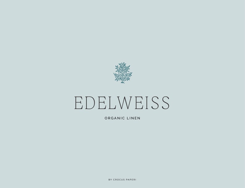 May include: A logo for Edelweiss Organic Linen, featuring a stylized tree with green leaves and the text "Edelweiss Organic Linen" in black. The text "By Crocus Paperi" appears in smaller font below the logo.