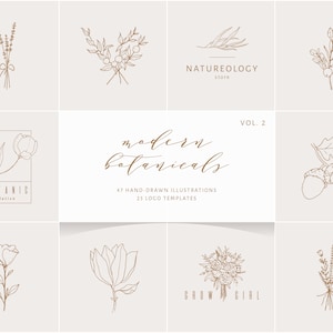 BOTANICAL logos & illustrations Vol. 2 | Line Art Leaves, Branches, Flowers, Logo Templates