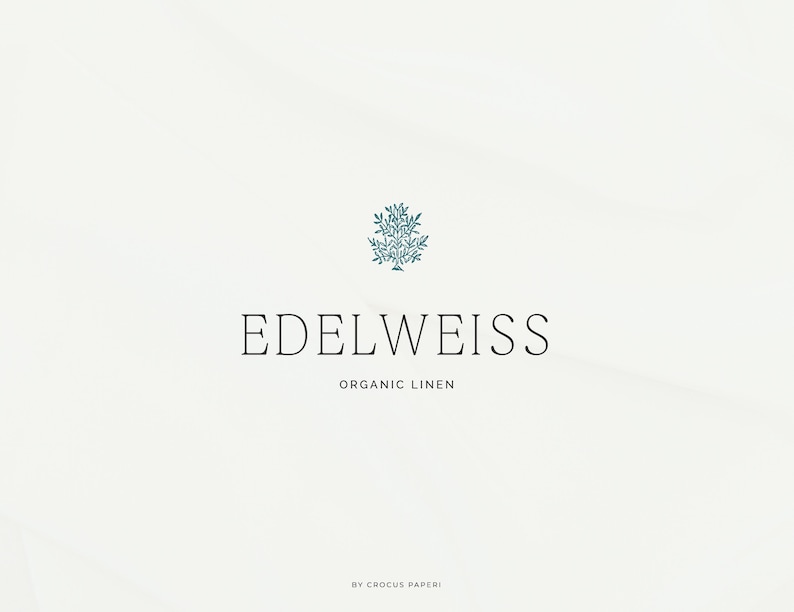 May include: A logo for Edelweiss Organic Linen, featuring a stylized green tree with the text "Edelweiss Organic Linen" and "By Crocus Paperi" below.
