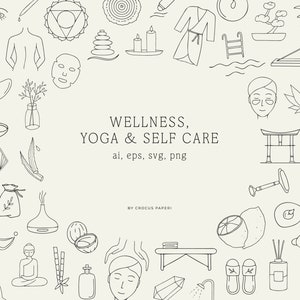 Wellness Line Art Illustrations: Yoga, Spa, Skincare (PNG, SVG)