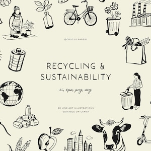 ECO LIVING & RECYCLING | Hand-drawn Line Art Climate Illustrations, Conscious Consumption, Eco Life, Energy, Svg Clipart, Vector Clipart