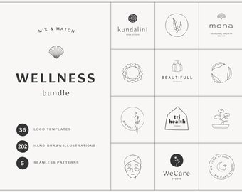 WELLNESS Logos, Illustrations, Patterns Bundle | Yoga, Spa, Beauty, Organic Logos
