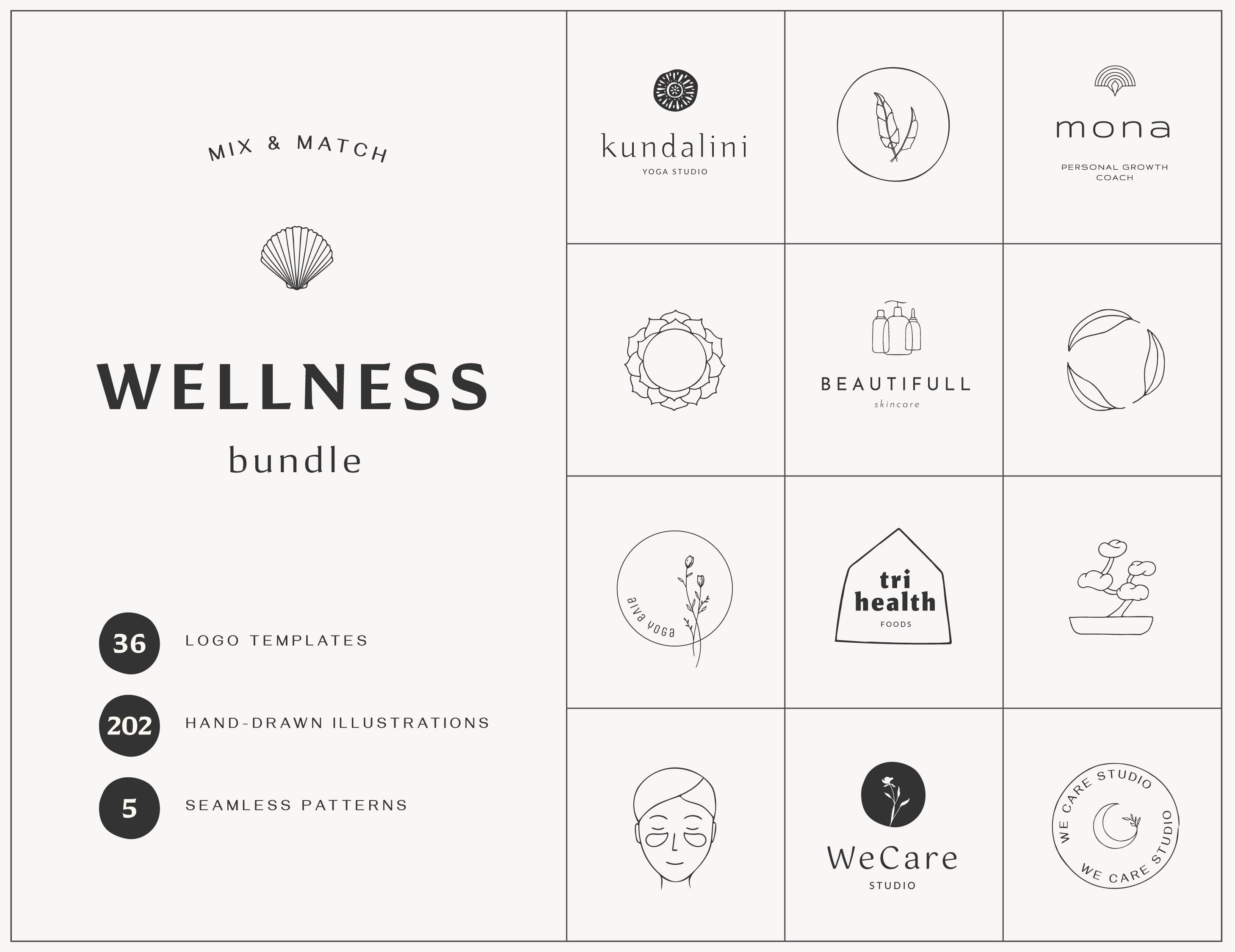 WELLNESS Logos, Illustrations, Patterns Bundle | Yoga, Spa, Beauty, Organic Logos