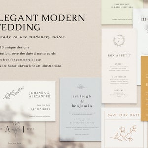 ELEGANT MODERN WEDDING | 30 Cards | Invitation, Save the date, Menu