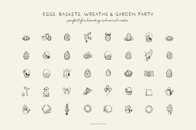 Easter Line Art Illustrations: Spring Doodles Clipart (PNG, SVG) image 3