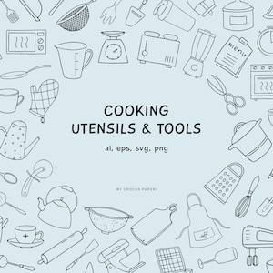 Hand-Drawn Kitchen Utensils Line Art: SVG, PNG, EPS Doodles