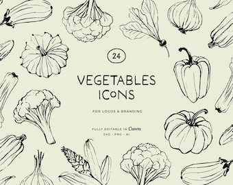 Vegetable Line Art Illustrations | Food Clipart (PNG, SVG)