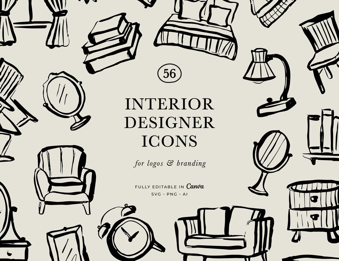 Hand-drawn Furniture Line Art: Interior Design Clipart (PNG, SVG) - Etsy
