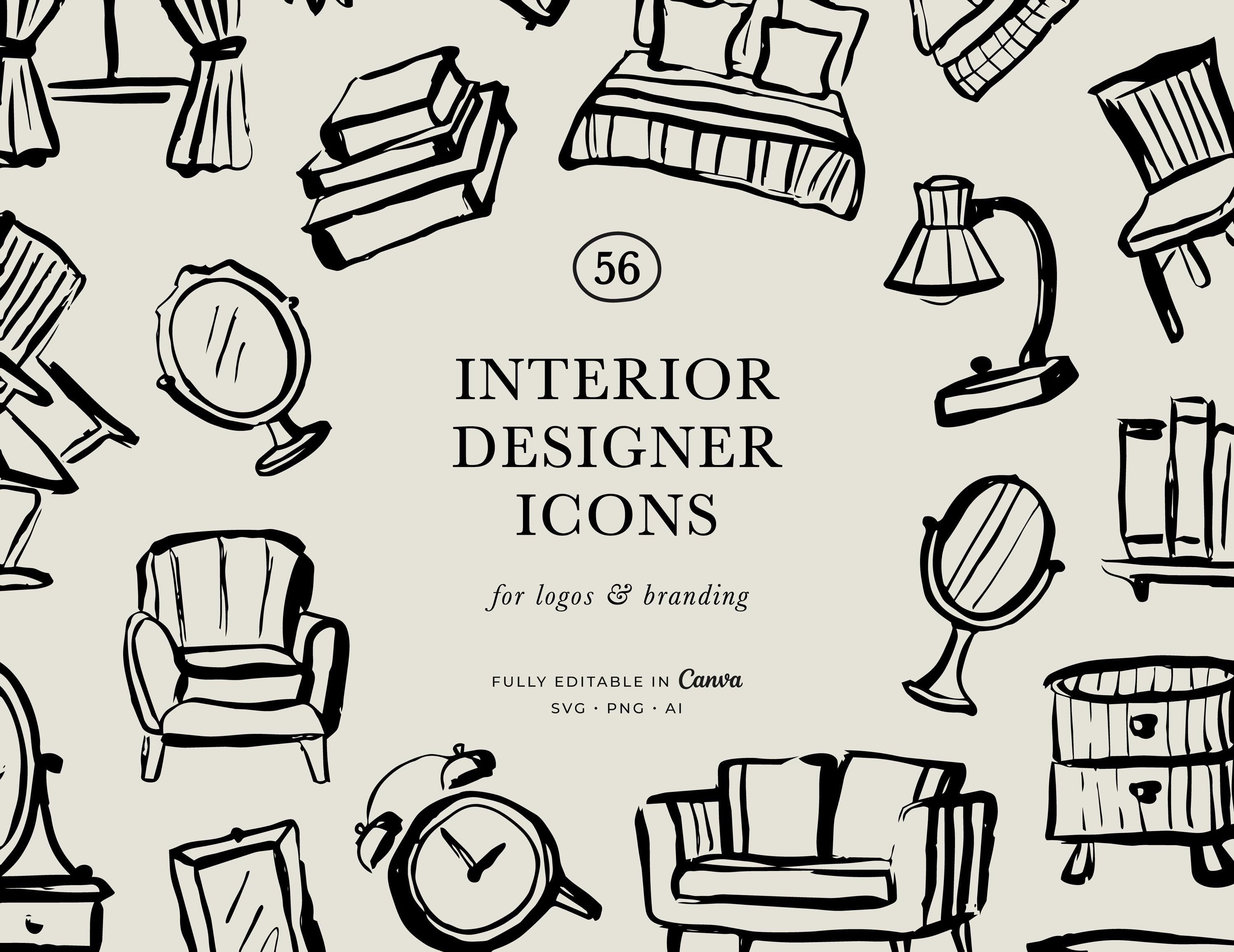 Hand-drawn Furniture Line Art: Interior Design Clipart (PNG, SVG) - Etsy