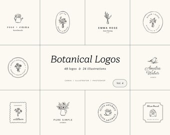BOTANICAL logos & illustrations Vol. 2 | Line Art Bouquets, Branches, Flowers, Logo Templates