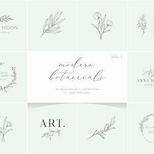 BOTANICAL logos & illustrations Vol. 1 | Line Art Leaves, Branches, Flowers, Logo Templates