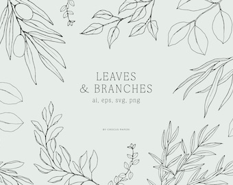 BOTANICALS | Hand-drawn Line Art Botanical Illustrations, Line Art Leaves, Botanical Clipart, Png Clipart, Svg Clipart, Vector Clipart