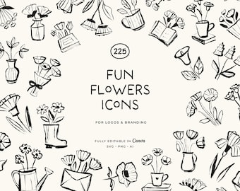 Floral Line Art Illustrations: Flower Clipart, Icons (PNG, SVG, AI)