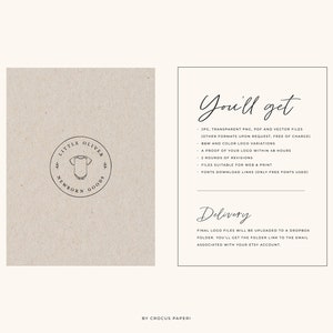 May include: A digital illustration of a logo for a business called "Little Oliver Newborn Goods". The logo features a simple outline of a onesie. The text "You'll get" is listed with a description of the digital files included in the purchase. The text "Delivery" is listed with a description of how the final logo files will be delivered.