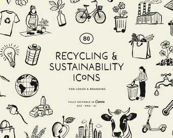 Eco Living Line Art Illustrations | Sustainability Clipart (SVG, PNG)
