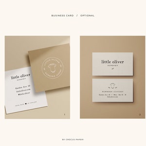 May include: Two business card designs for a company called "little oliver" that specialises in newborn clothes. The first card features a logo with a baby onesie and the text "little oliver newborn goods". The second card features the text "little oliver newborn" and the address "Garden Ave. 23".