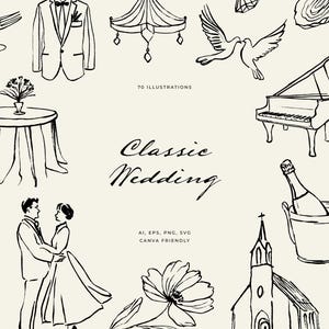 Hand-Drawn Wedding Illustrations: Line Art Clipart (PNG, SVG, Vector)